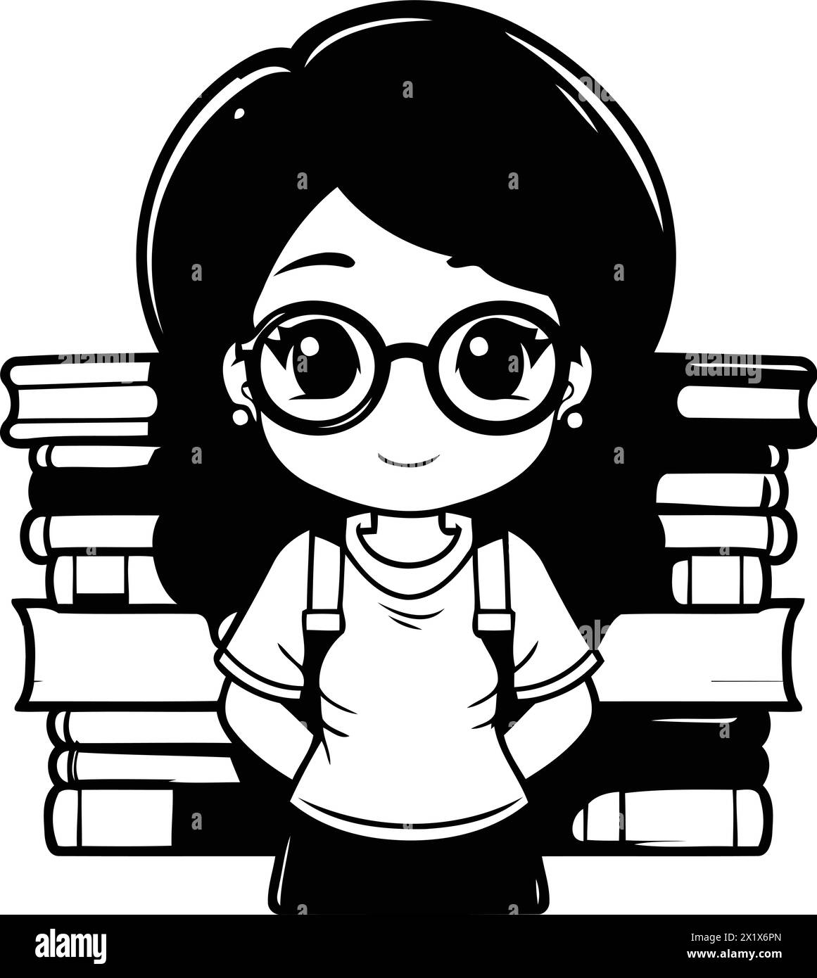 Nettes kleines Studentenmädchen mit Büchern isoliert Icon Vektor Illustration Desing Stock Vektor