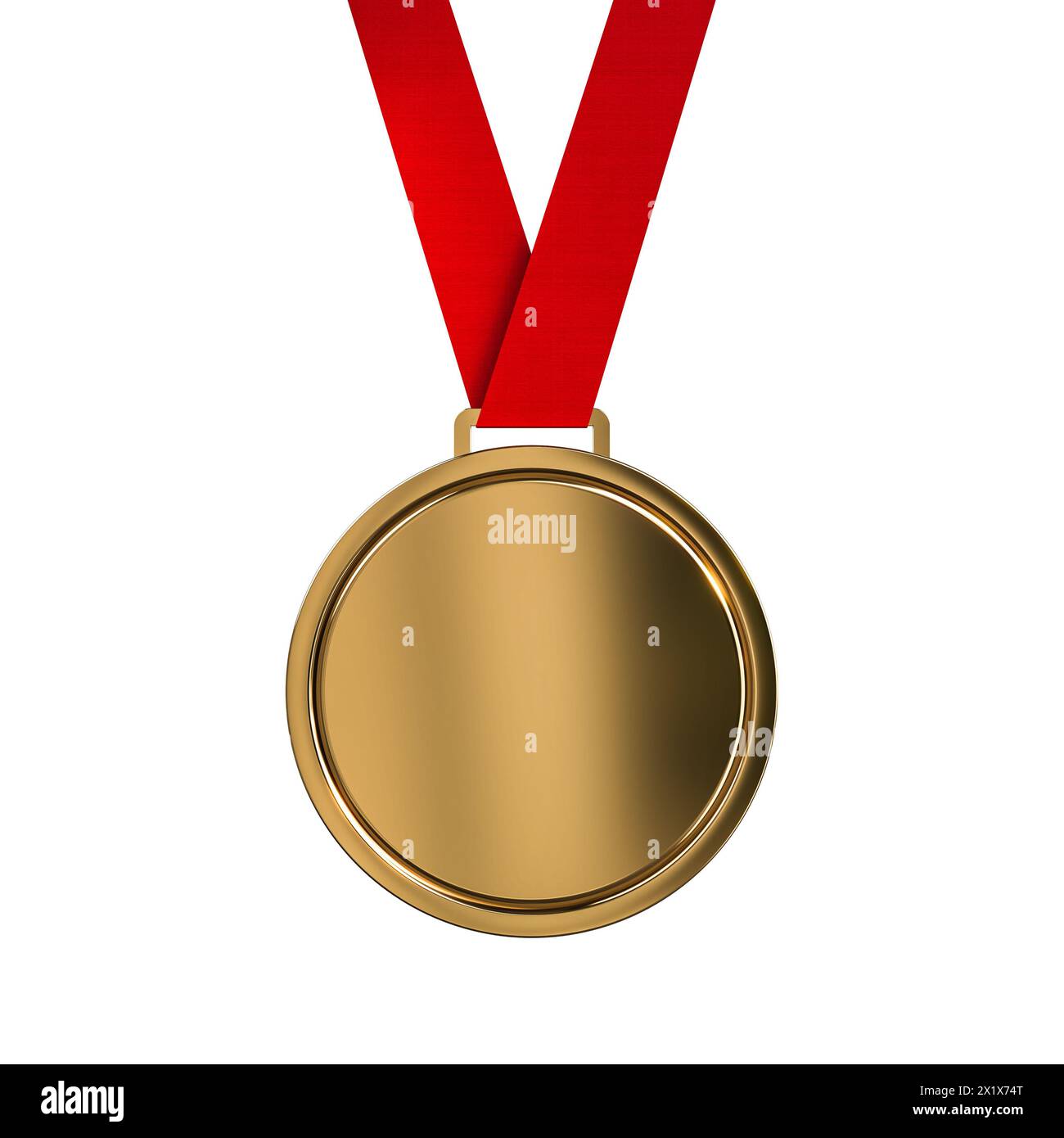 Realistische Bronzemedaille mit rotem Band, 3D-Rendering. Stockfoto