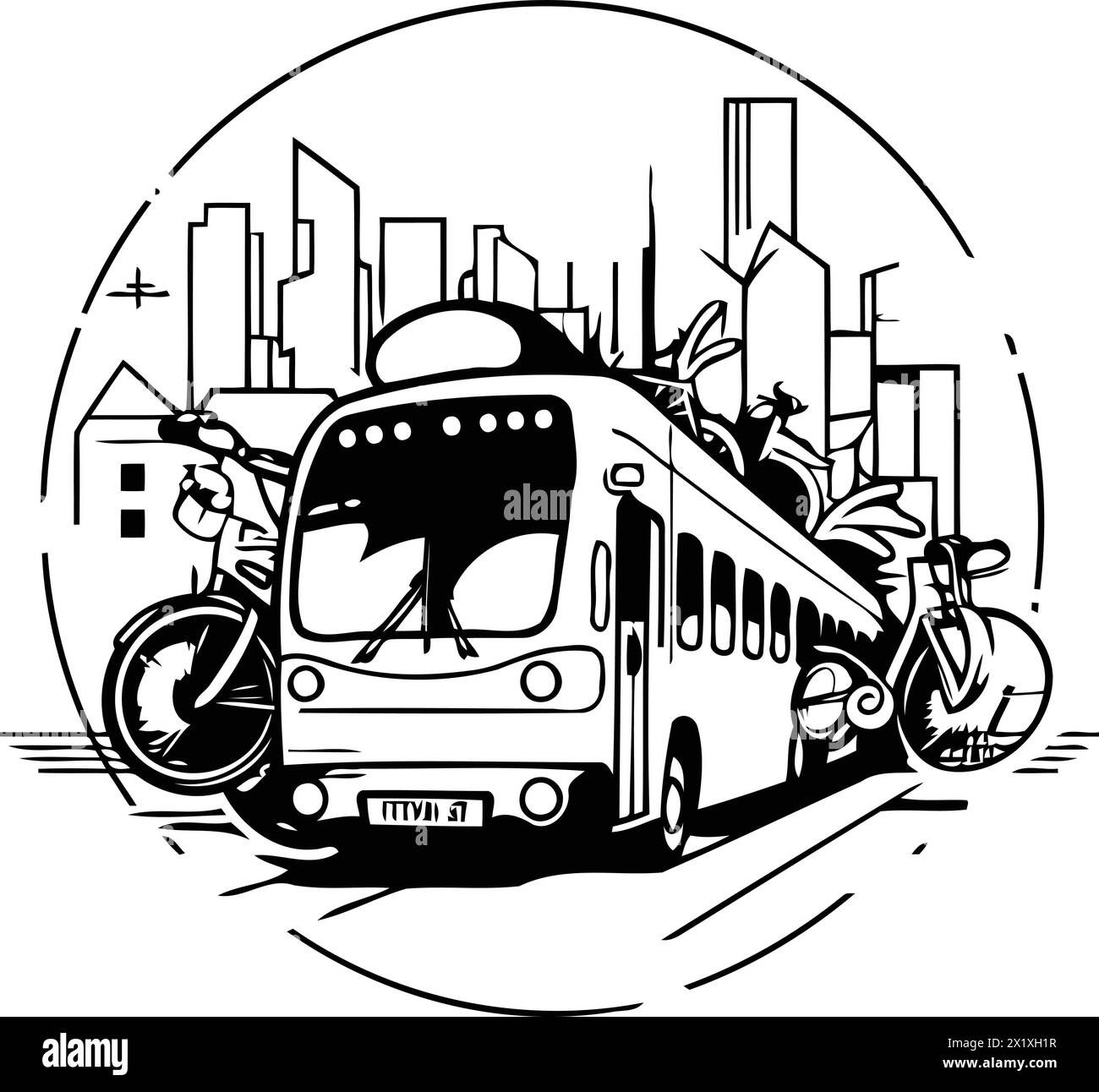 Moderner Stadtverkehr. Trainieren. Fahrrad. Stadtbild. Vektorabbildung Stock Vektor