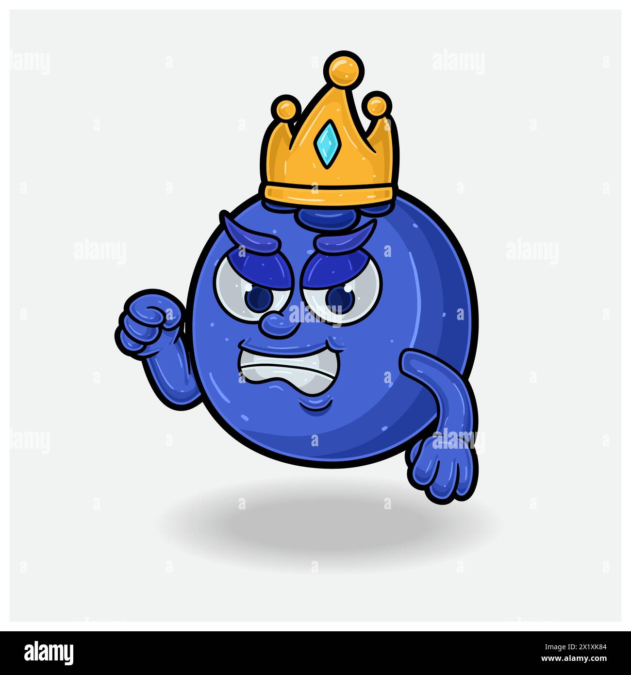 Wütender Ausdruck mit Blueberry Fruit Crown Mascot Charakter Cartoon. Vektorabbildungen Stock Vektor