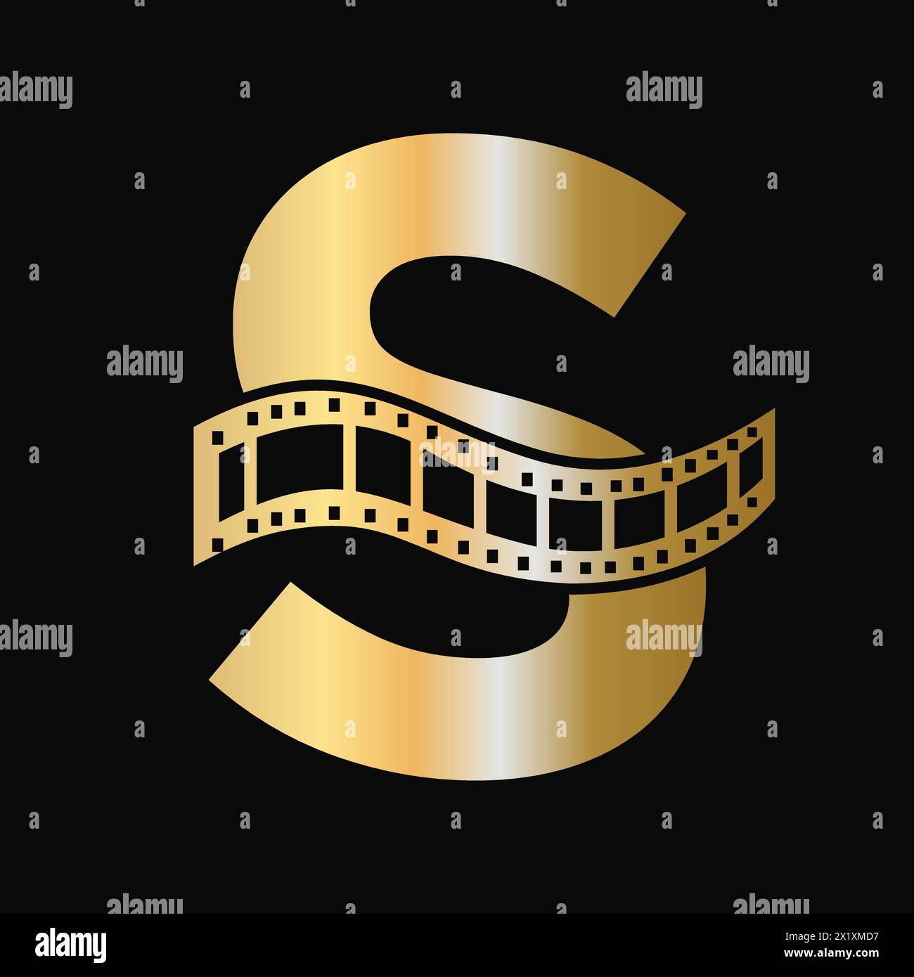 Buchstabe S mit Folien Rollsymbol. Streifen Sie das Filmlogo für das Filmzeichen und das Unterhaltungskonzept Stock Vektor