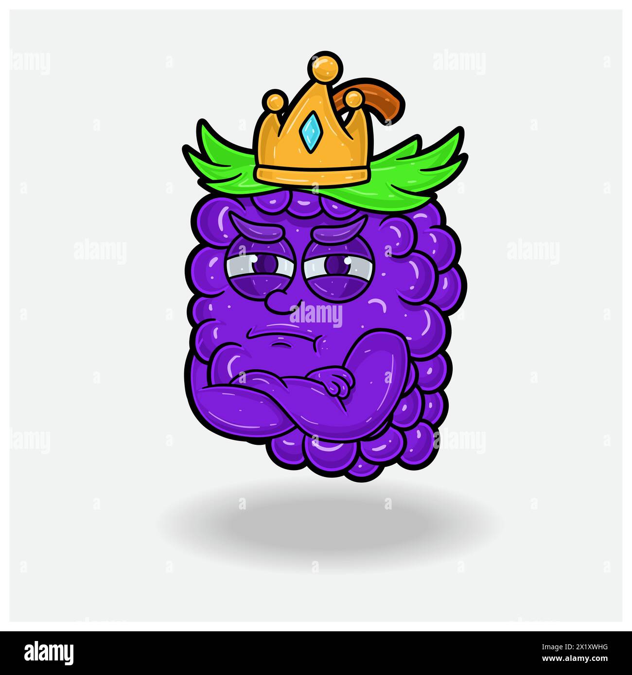 Eifersüchtiger Ausdruck mit Grape Fruit Crown Mascot-Zeichentrick. Vektorabbildungen Stock Vektor