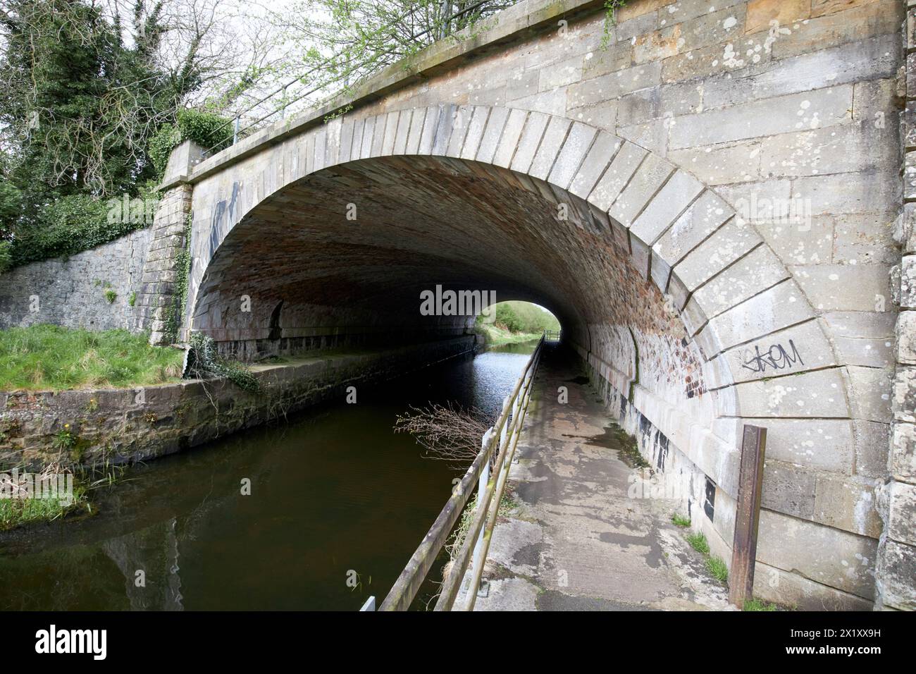 Schiefe Eisenbahnbrücke über die Brücke über den Schleppweg und einen Abschnitt des lagan-Kanals zwischen dem Broadwater und dem moira County im Norden irlands großbritannien Stockfoto