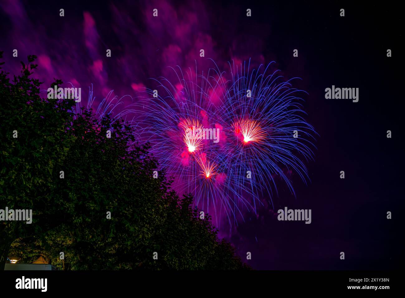Wunderschönes Feuerwerk beim Seeuchtfest am Bodensee. Konstanz, Baden-Württemberg, Deutschland. Stockfoto