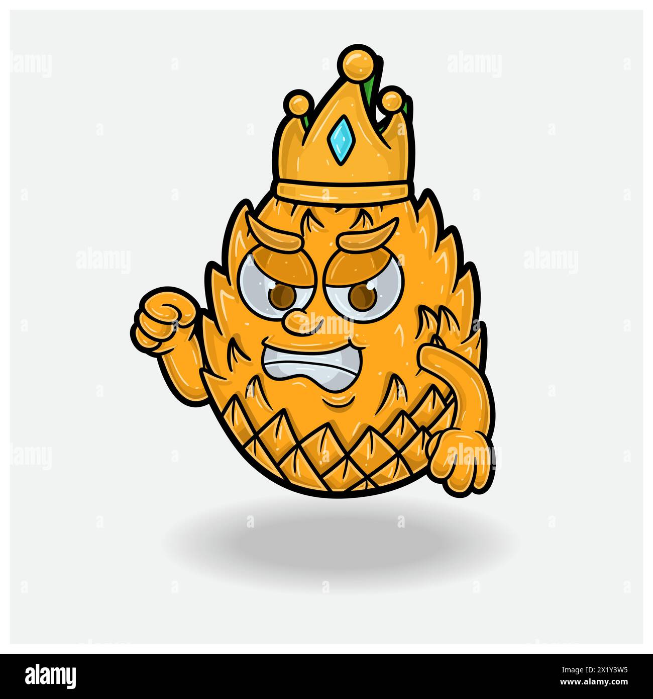 Wütender Ausdruck mit Ananasfrucht-Kronen-Maskottchen-Zeichentrick. Vektorabbildungen Stock Vektor