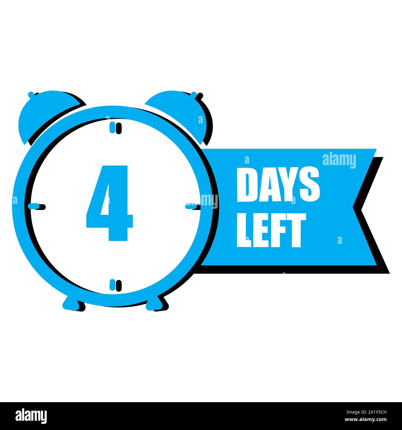 Blauer Wecker. Vier Tage Countdown. Symbol für Zeitmanagement. Symbol für Terminerinnerung. Vektorabbildung. EPS 10. Stock Vektor