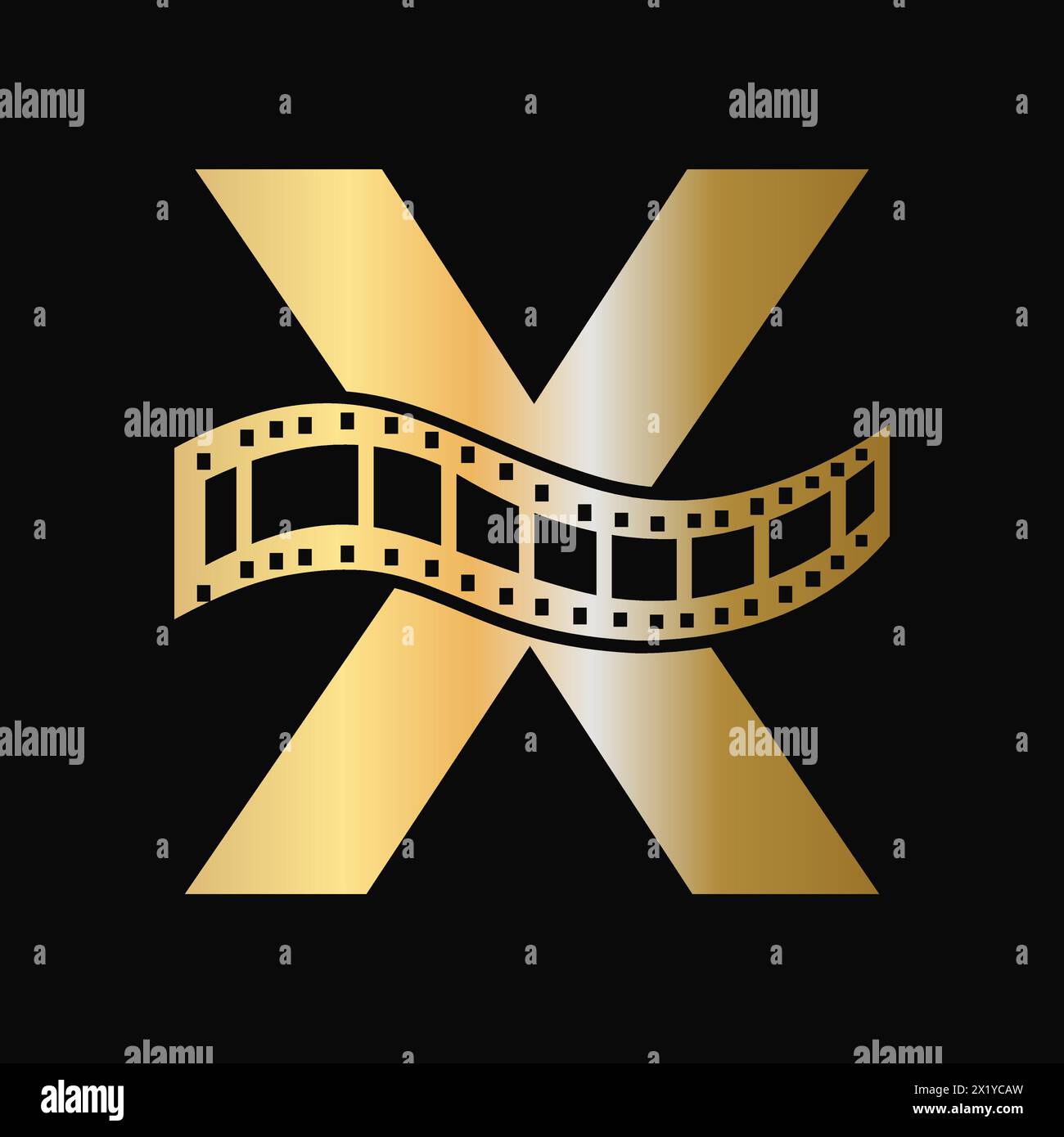 Buchstabe X mit Folien-Rollsymbol. Streifen Sie das Filmlogo für das Filmzeichen und das Unterhaltungskonzept Stock Vektor