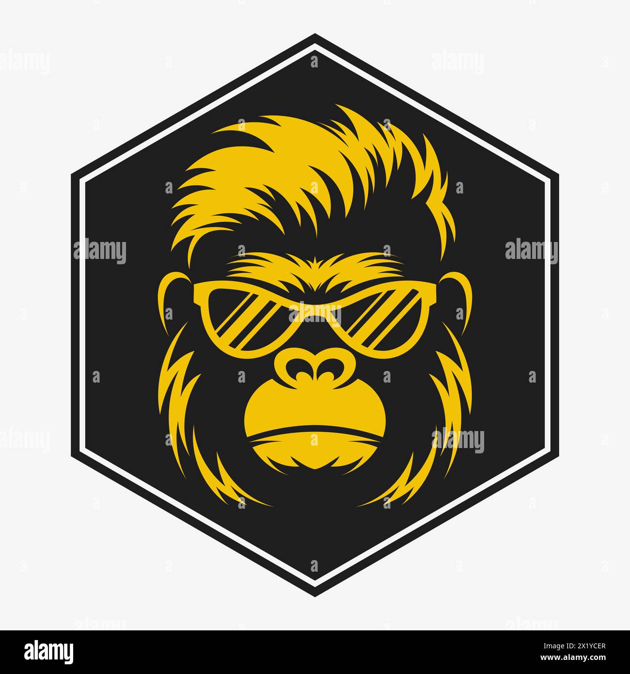 Gorilla in der Sonnenbrille. Abstraktes Logo, Maskottchendesign. Vektorabbildung Stock Vektor