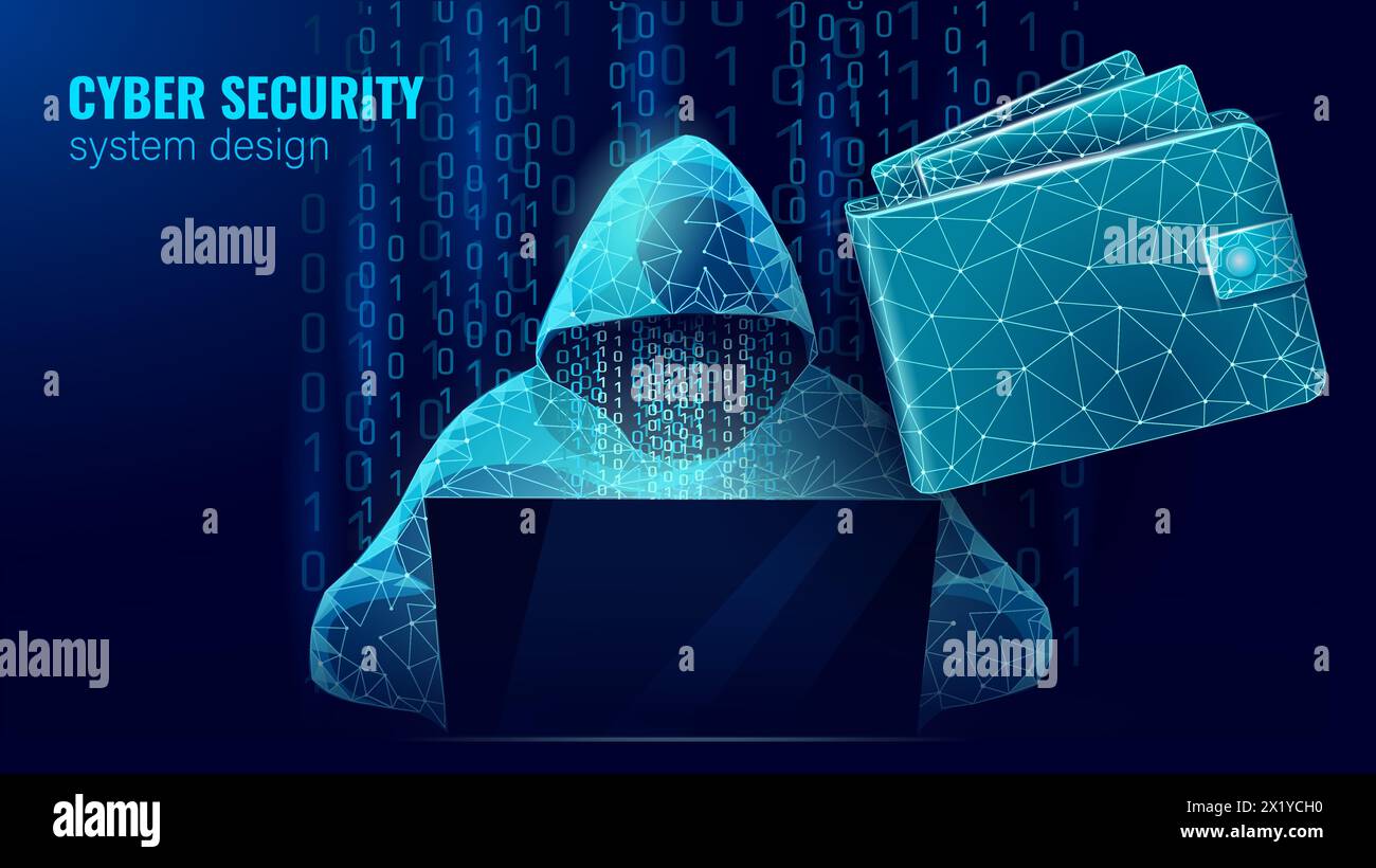 Anonymer Hacker am Laptop-Computer Internet-Sicherheit. Cyberangriff Geschäftskonzept Low Poly. Grafik zum Design von polygonalen Punktlinien auf dem Server Stock Vektor