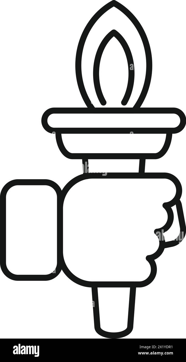 Handgriff Taschenlampe Bezugslinie Symbol Umrissvektor. Brennende Flamme. Neue Führungsrichtung Stock Vektor