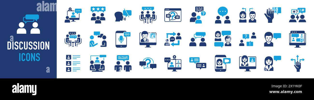 Diskussionssymbole festgelegt. Kommunikation, Sprechblase, Konversation, Chatten, Meeting, Chat, Social Icon Vektor Illustration Stock Vektor