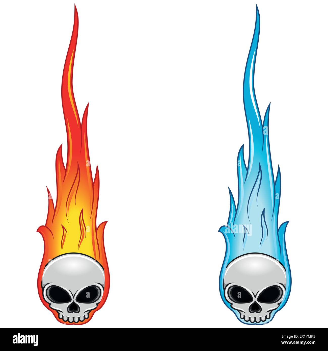 Schädel-Vektor-Design im Cartoon-Stil in Feuer verschlungen Stock Vektor