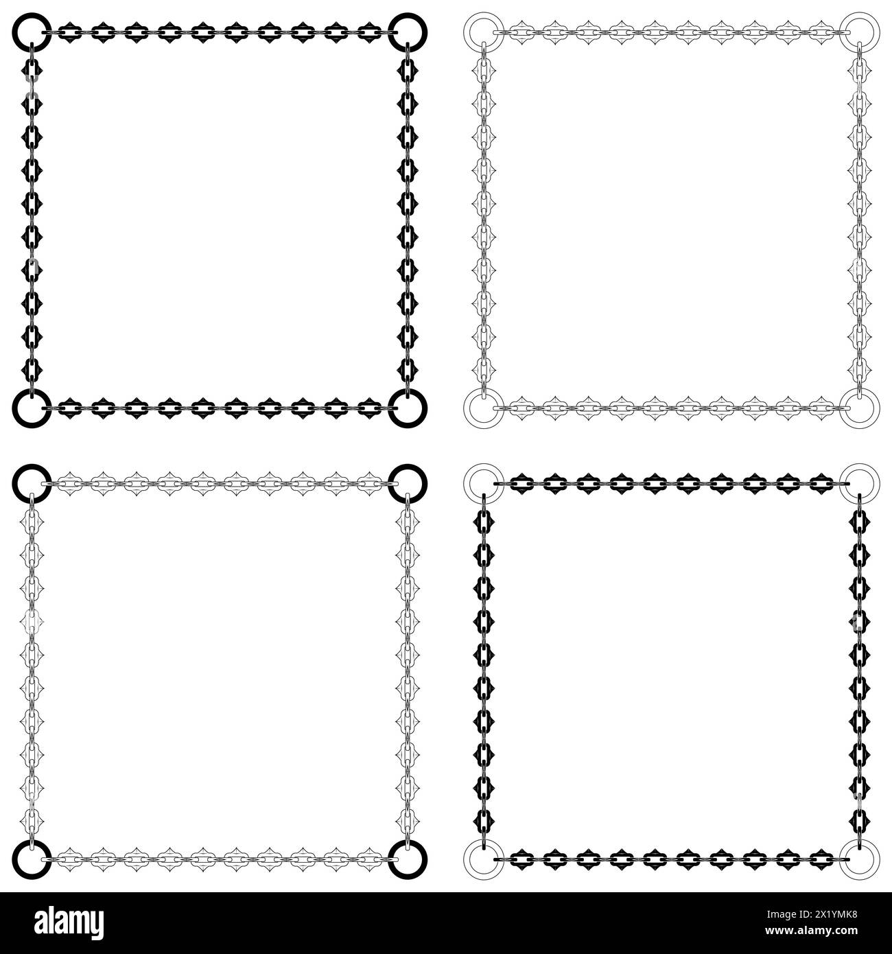 Vektordesign des Fotorahmens mit Schneidketten, quadratische Form Dungeon-Stil Kette Stock Vektor