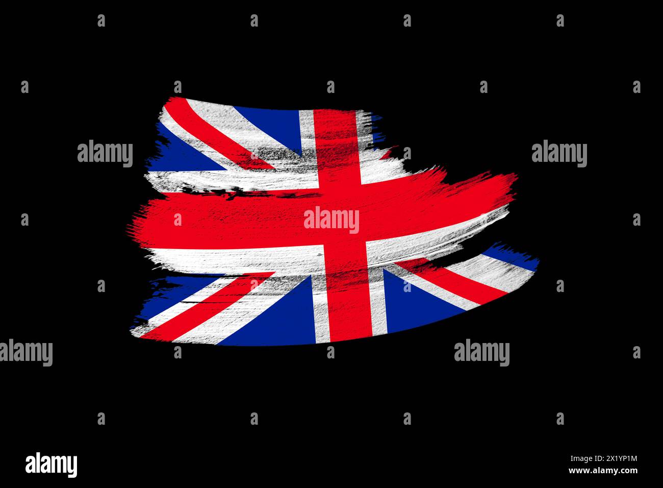 Kreative nationale Grunge-Flagge, Pinselstrich britische Flagge auf schwarzem isoliertem Hintergrund, Konzept der Politik, globales Geschäft, internationaler cooper Stockfoto