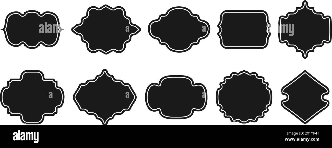 Arabisches Etikett. Ein Set von Rahmen mit Vintage-Designs und dekorativen Elementen. Leere Retro-Form von Abzeichen, Rabattanhänger, Abzeichen, Preisaufkleber. C Stock Vektor