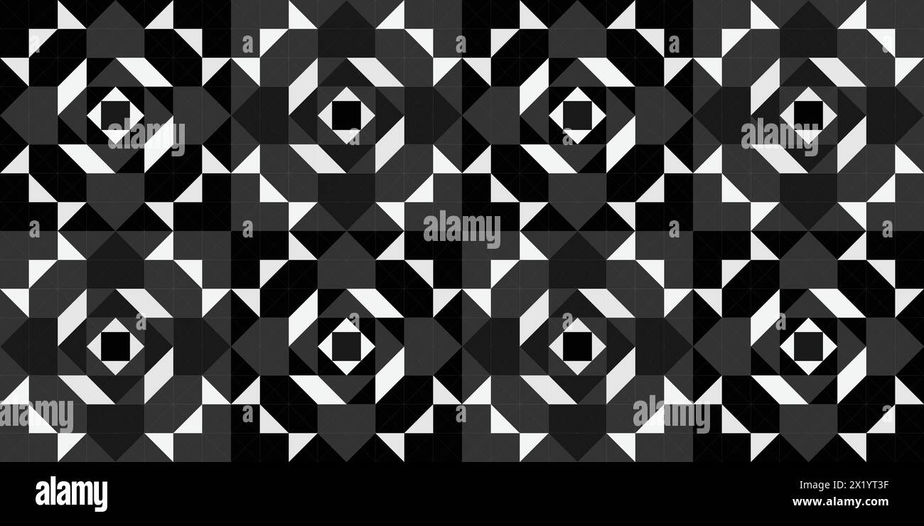 Ein geometrisches Schwarz-weiß-Muster, das von Autoreifen, Textilien und Säugetierfell inspiriert ist. Das Design verleiht jedem Raum mit seiner Symmetrie einen stilvollen Touch Stock Vektor