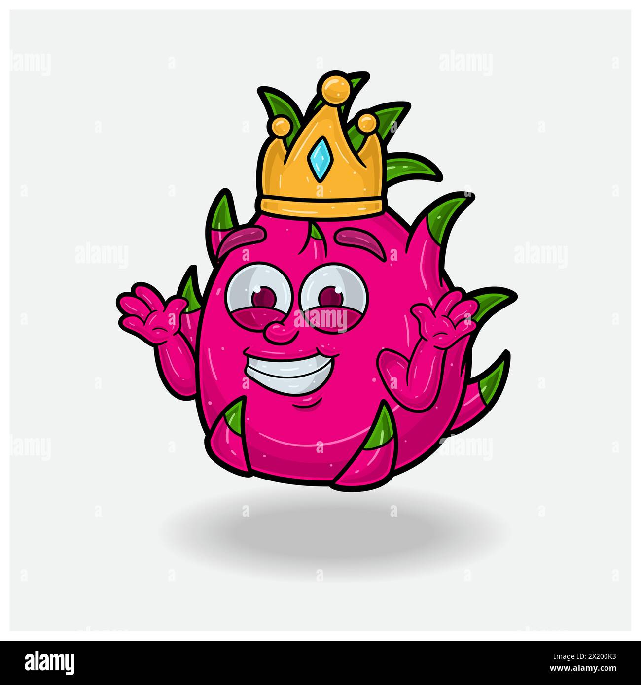 Ich kenne das Lächeln nicht mit Dragon Fruit Crown Mascot Charakter Cartoon. Vektorabbildungen Stock Vektor