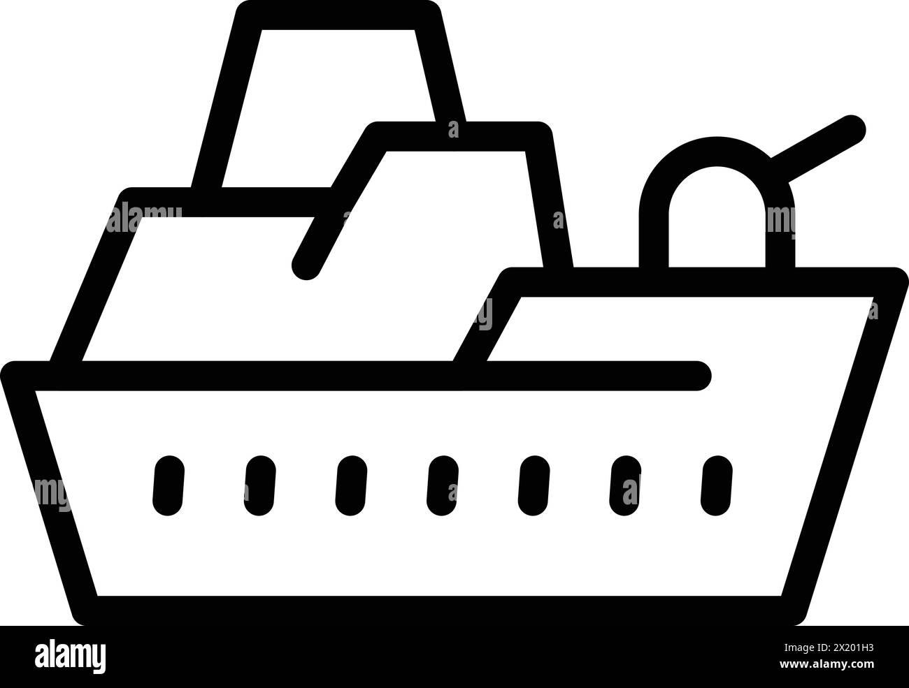 Militärisches Seeschiff Symbol Umrissvektor. Kampfschiff. Bewaffnetes Kriegsschiff Stock Vektor