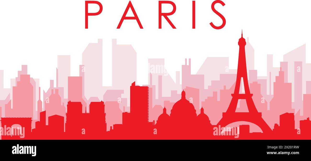 Rotes Poster mit Panoramablick auf die Skyline der Stadt von PARIS, FRANKREICH Stock Vektor