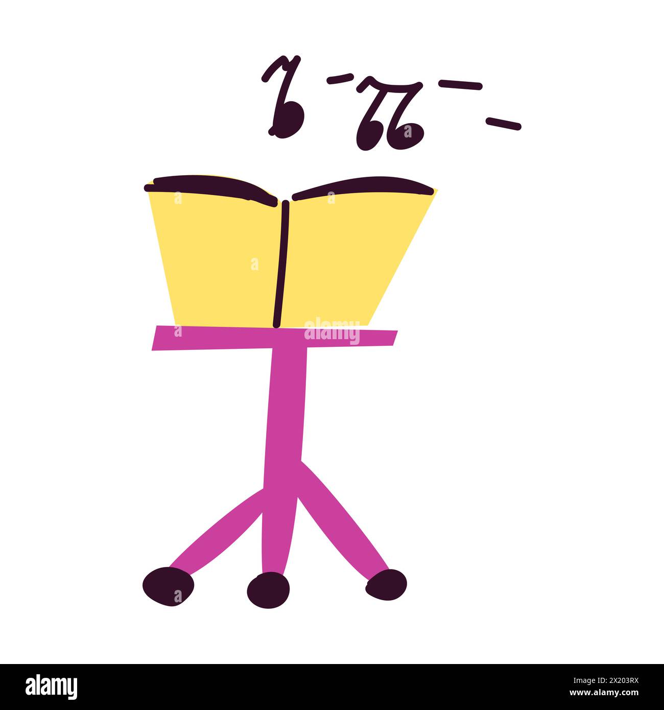 Handgezeichneter Notenständer mit Notizen Zeichentrickabbildung. Vektor-Illustration für Musikbanner, Karte, Poster. Leuchtende Farben. Stock Vektor
