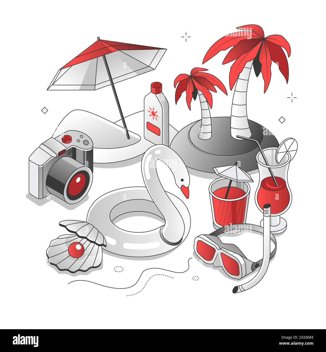 Seefahrt - isometrische schwarze und rote Linie Illustration Stock Vektor