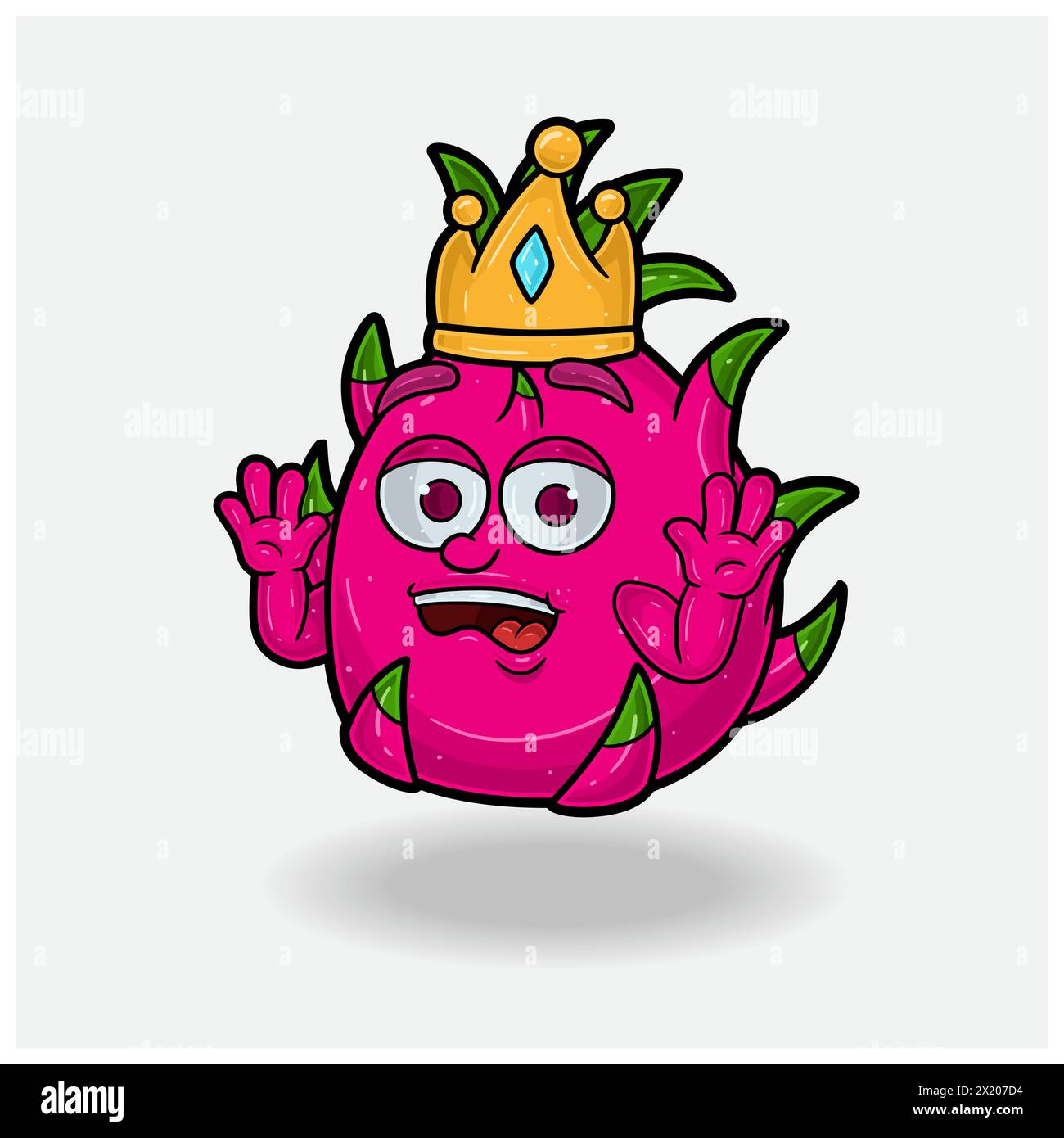 Schockierter Ausdruck mit Dragon Fruit Crown Mascot-Zeichentrick. Vektorabbildungen Stock Vektor