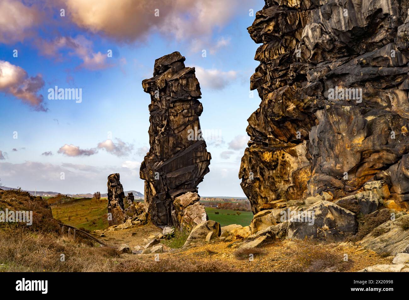 Die Teufelsmauer Felsformation im Harz bei Thale und Weddersleben, Sachsen-Anhalt Stockfoto