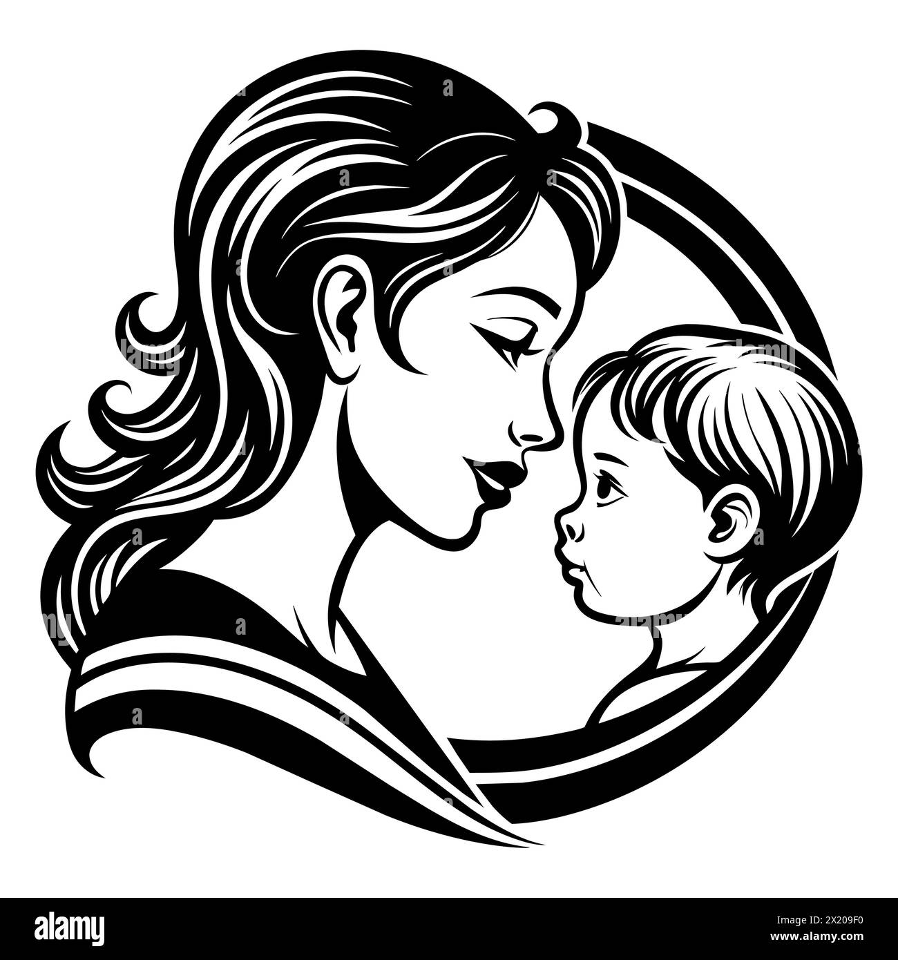 Wundervolle Kunst im Stil des Muttertags in schwarzer Linie Stock Vektor
