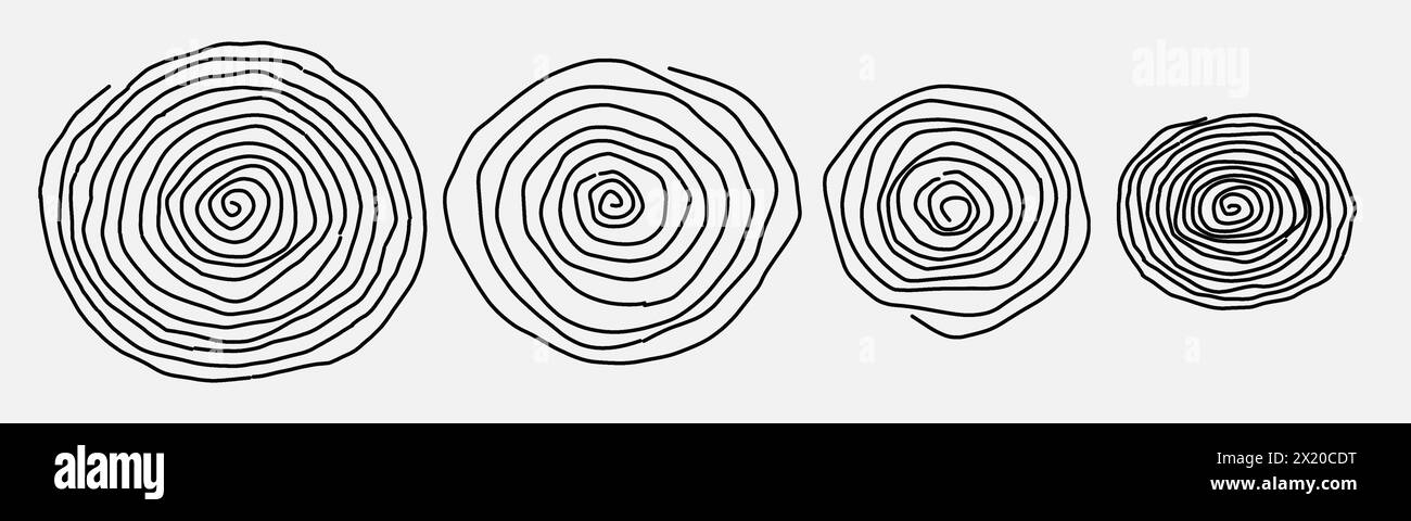 Spiralmuster mit vier Doodles und weißem Hintergrund Stock Vektor