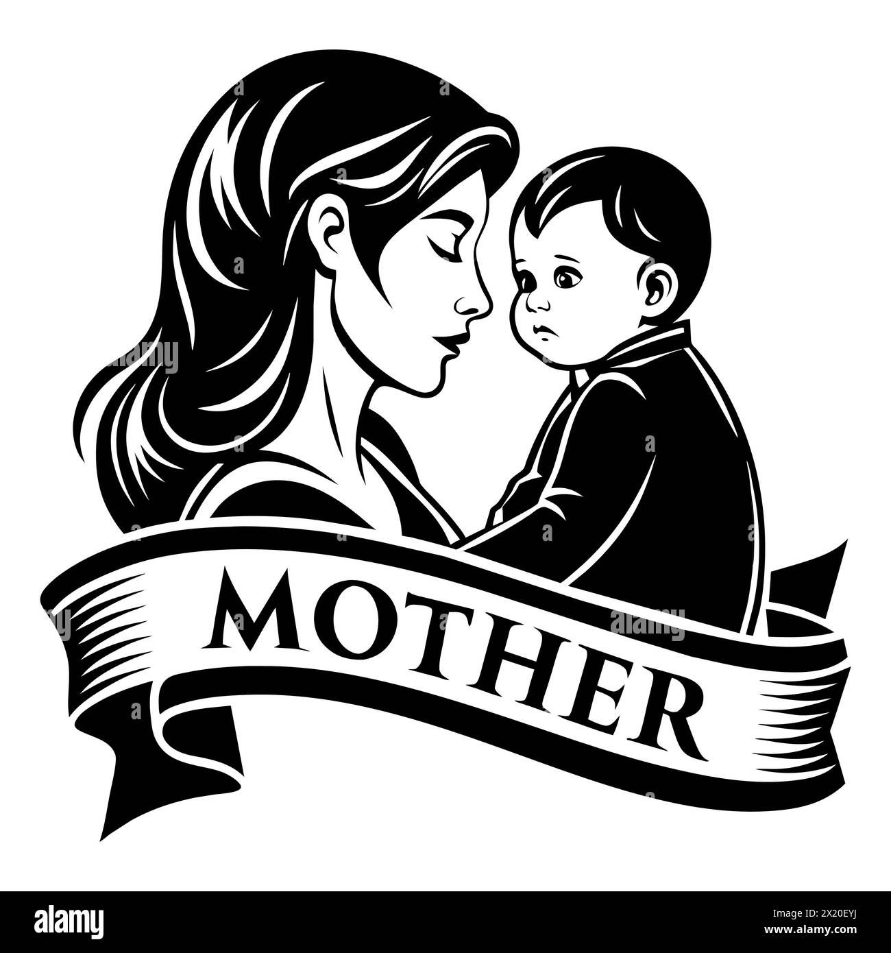 Wunderschöne Kunst im Stil des Muttertags in schwarzer Linie Stock Vektor