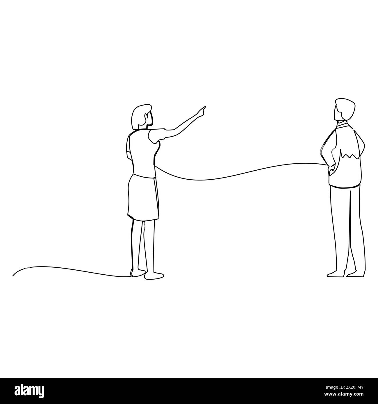 Geschäftsmann und Geschäftsfrau, die ein Geschäftsgespräch führen. Effektive Kommunikation im Geschäftskonzept. Einfache ununterbrochene Linienzeichnung Vektorillus Stock Vektor