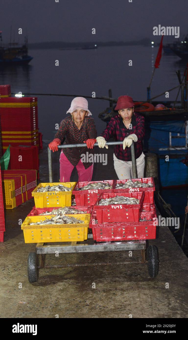 Fischmarkt am frühen Morgen in Bàn Thạch, Hoi an, Vietnam. Stockfoto