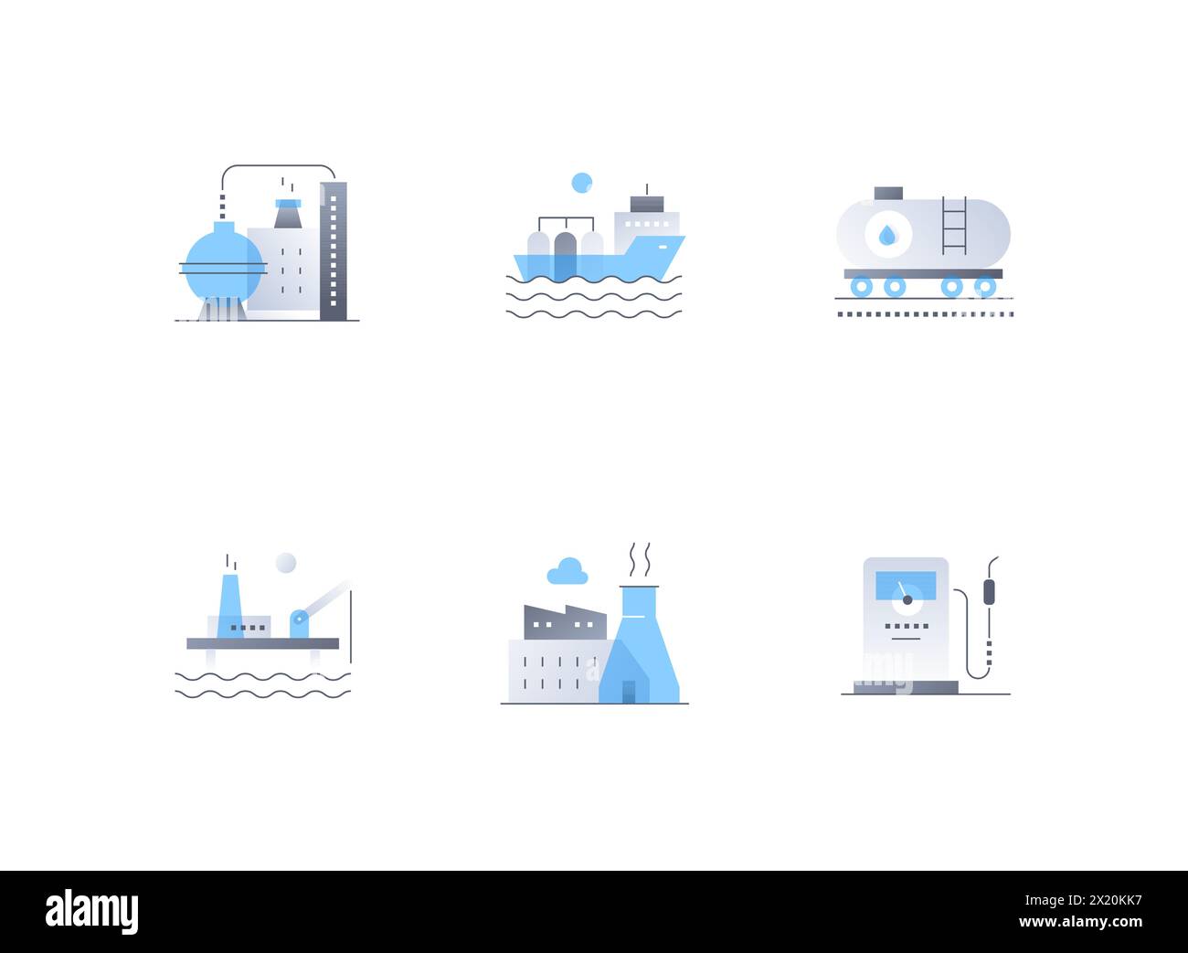 Ölproduktion und -Transport – Symbole im flachen Design Stock Vektor