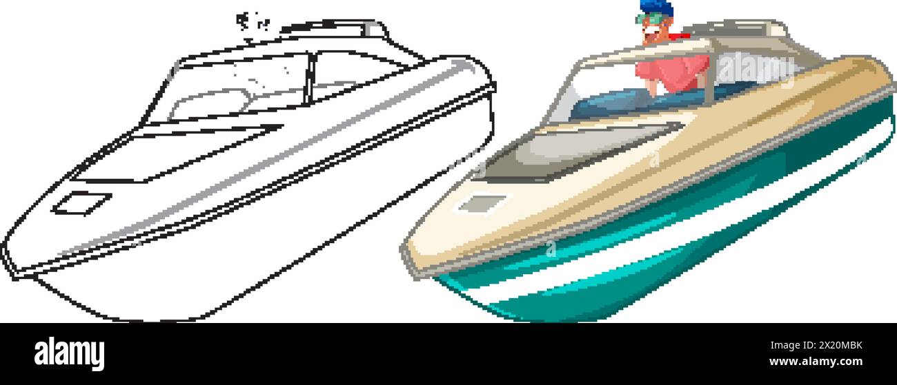 Bunte Vektorkunst von zwei Schnellbooten, eines mit einem Fahrer Stock Vektor