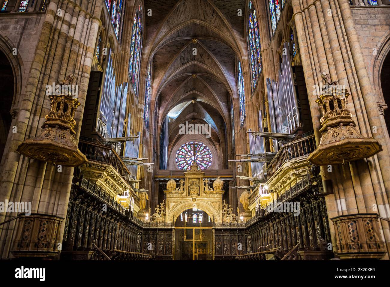 Blick von innen, gotische Kathedrale, León, St. James, Kastilien und León, Nordspanien, Spanien Stockfoto