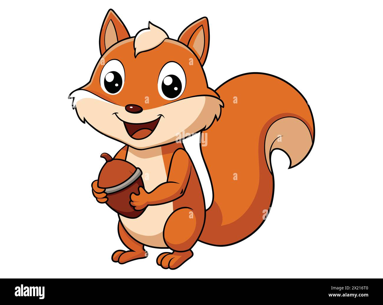 Fröhliches Eichhörnchen Mit Acorn. Verspielter Eichhörnchen-Cartoon. Niedlicher Eichhörnchen-Charakter mit Mutter Stock Vektor
