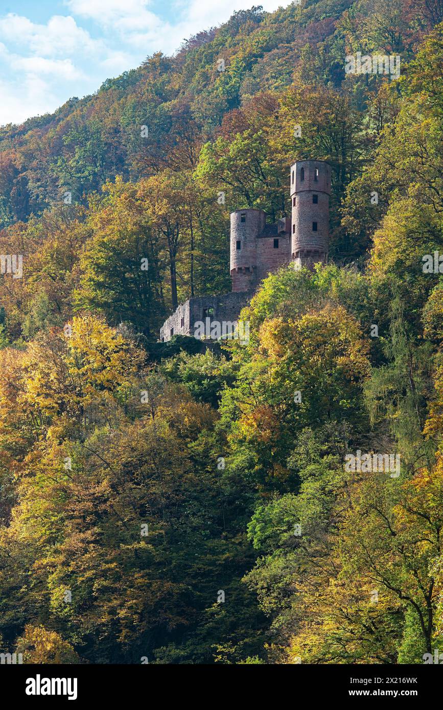 Ruine Schadeck („Schwalbe&#39;s Nest“ oberhalb von Neckersteinach, Baden-Württemberg, Deutschland Stockfoto