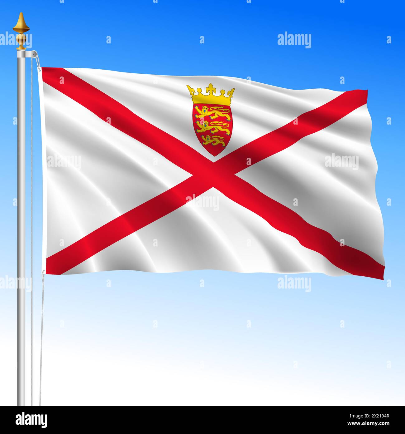 Jersey Island wehende Flagge, Vereinigtes Königreich, Vektorillustration Stock Vektor