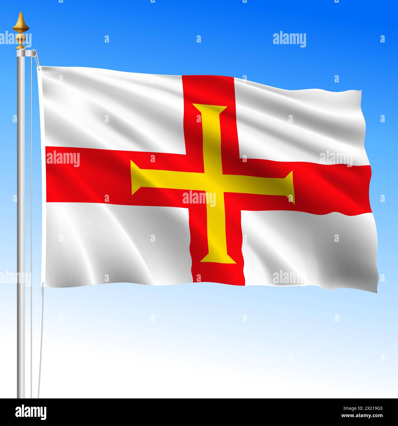 Bailiwick von Guernsey, offizielle nationale winkende Flagge, europäisches Land, Vektorillustration Stock Vektor