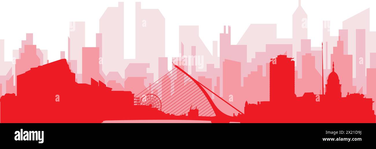 Rotes Poster mit Panoramablick auf die Skyline von DUBLIN, IRLAND Stock Vektor