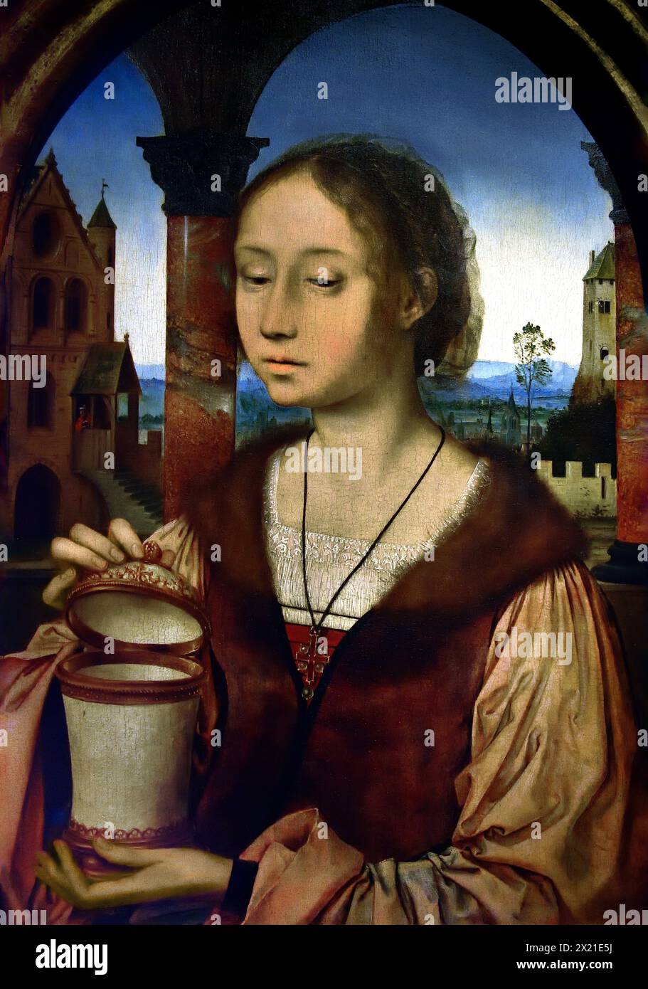 Santa-Saint, Mary, Magdalene-Magdalen, 1514-1524 von Quinten Massys (1466 - 1530) Flämisch Belgisches Königliches Museum der Schönen Künste, Antwerpen, Belgien, Belgien. Maria Magdalena ist eine Frau in allen vier Evangelien des Neuen Testaments. Sie wurde eine treue Anhängerin Jesu nachdem er sie von sieben Dämonen befreit hatte ) Stockfoto