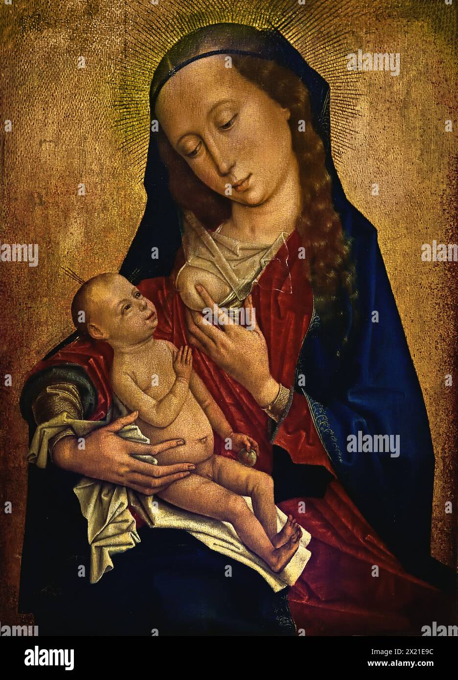 Maria - Mary Laktans von Rogier van der Weyden 1450 - 1499. Museum Mayer van den Bergh, Antwerpen, Belgien, Belgien. Stockfoto