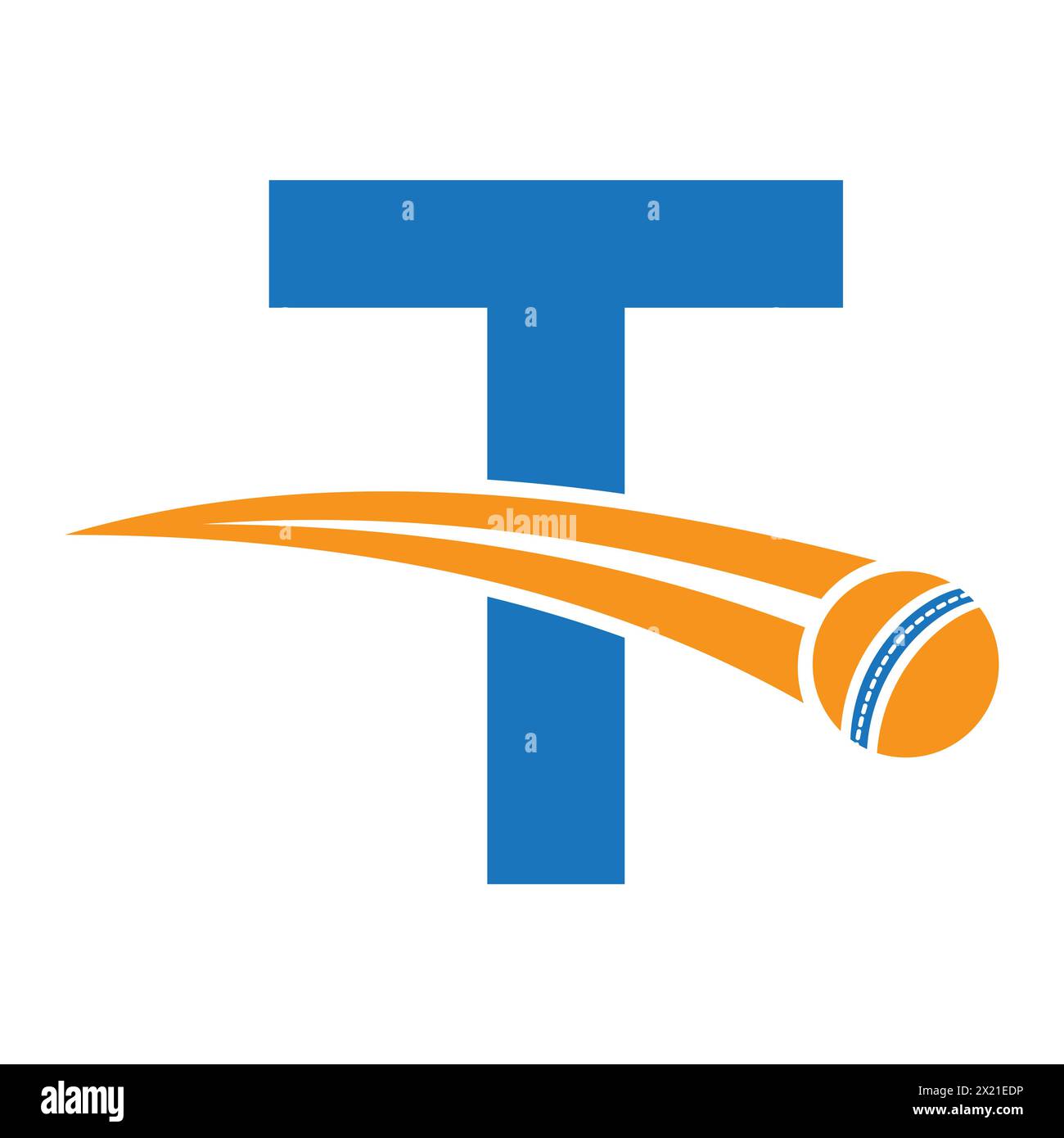 Cricket-Logo auf Buchstabe T Concept mit beweglichem Cricket-Ball-Symbol. Cricket-Schild Stock Vektor