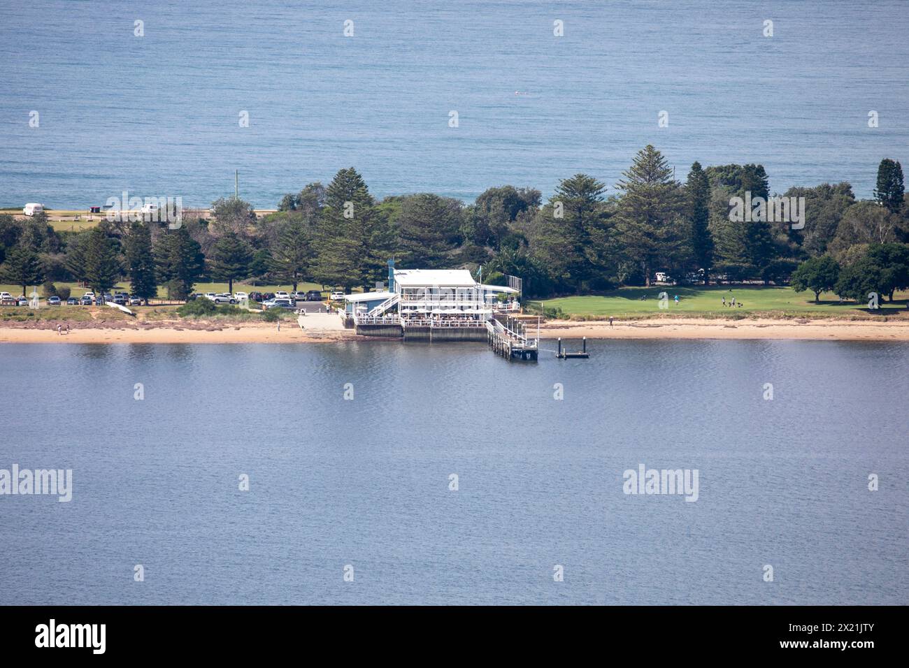 Palm Beach Sydney Vorort und das Joey Restaurant am Stationsstrand in Palm Beach, Pittwater und Ocean Side, Australien Stockfoto