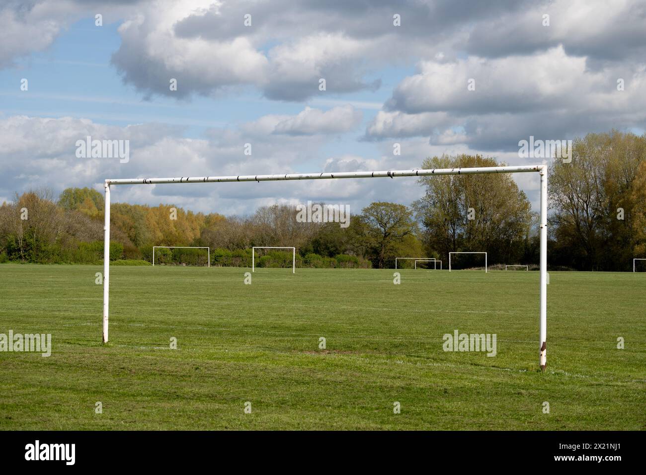 Fußballplätze in Newbold Comyn, Leamington Spa, Warwickshire, England, Großbritannien Stockfoto