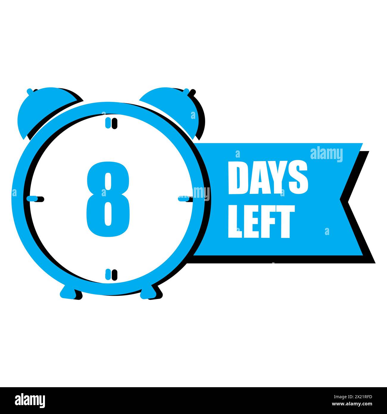 Blauer Wecker. Acht Tage Countdown. Zeiterfassungskonzept. Countdown-Banner für die Frist. Vektorabbildung. EPS 10. Stock Vektor