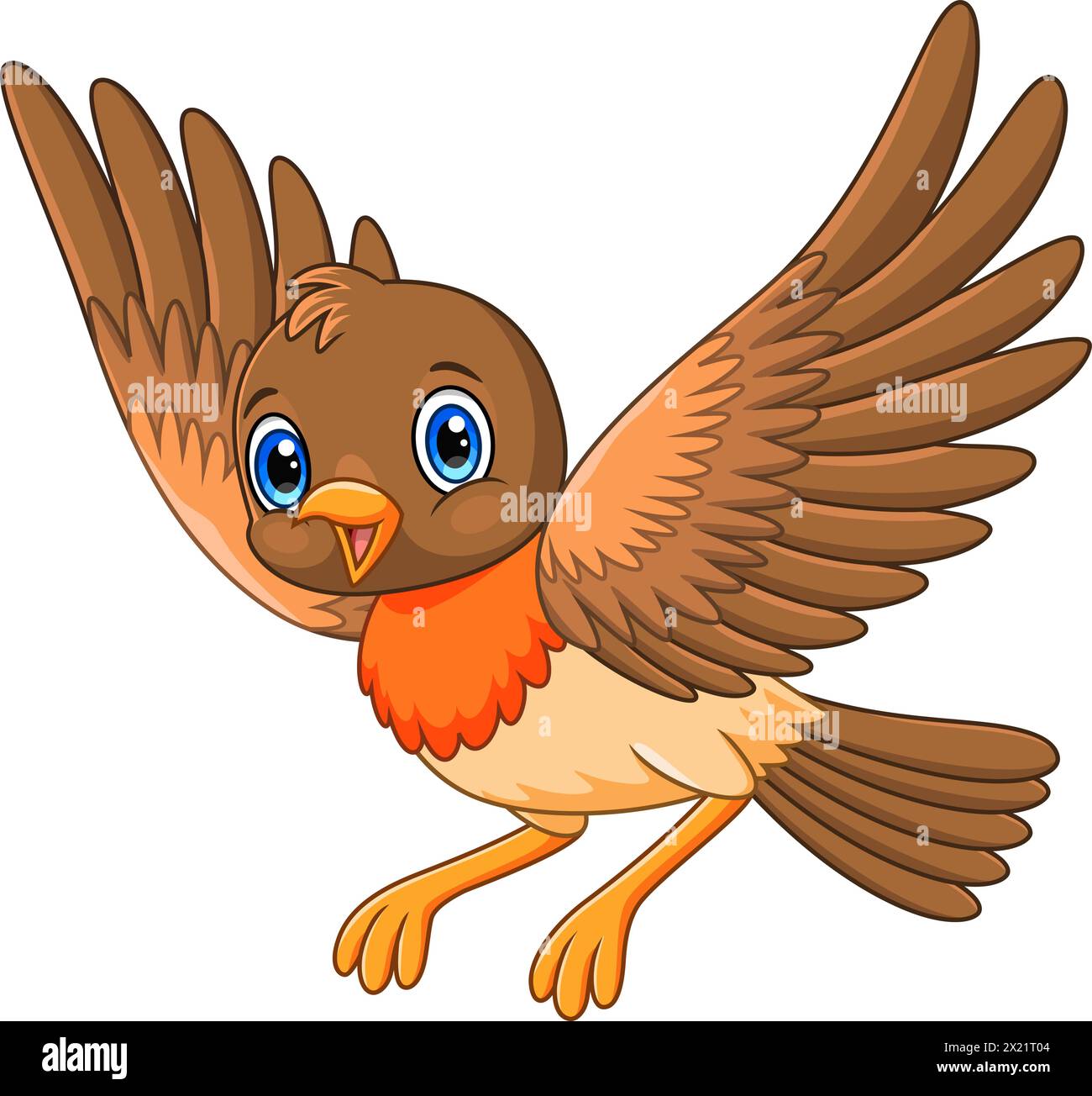 Niedlicher Vogel-Zeichentrickfilm, der auf weißem Hintergrund fliegt Stock Vektor