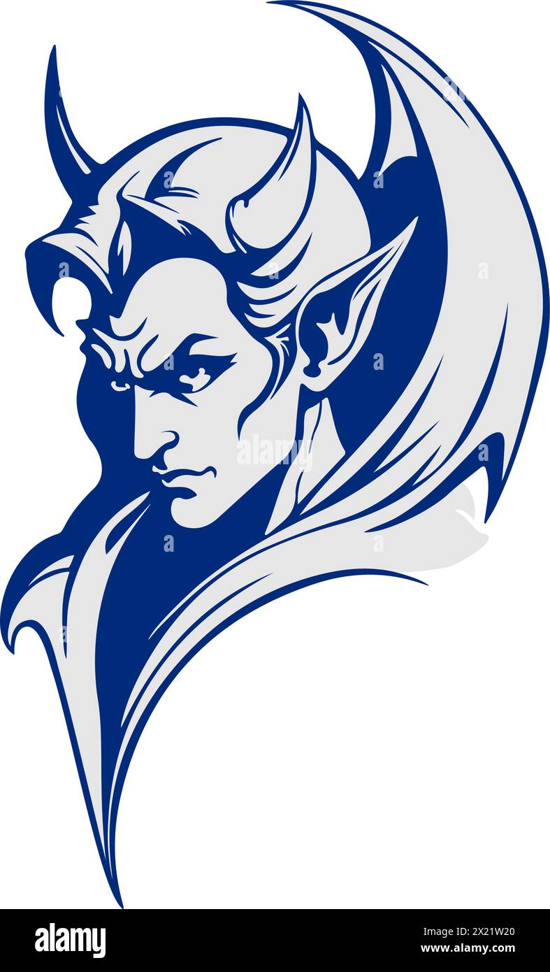 Gesicht eines Teufels mit kleinen Hörnern. Stock Vektor