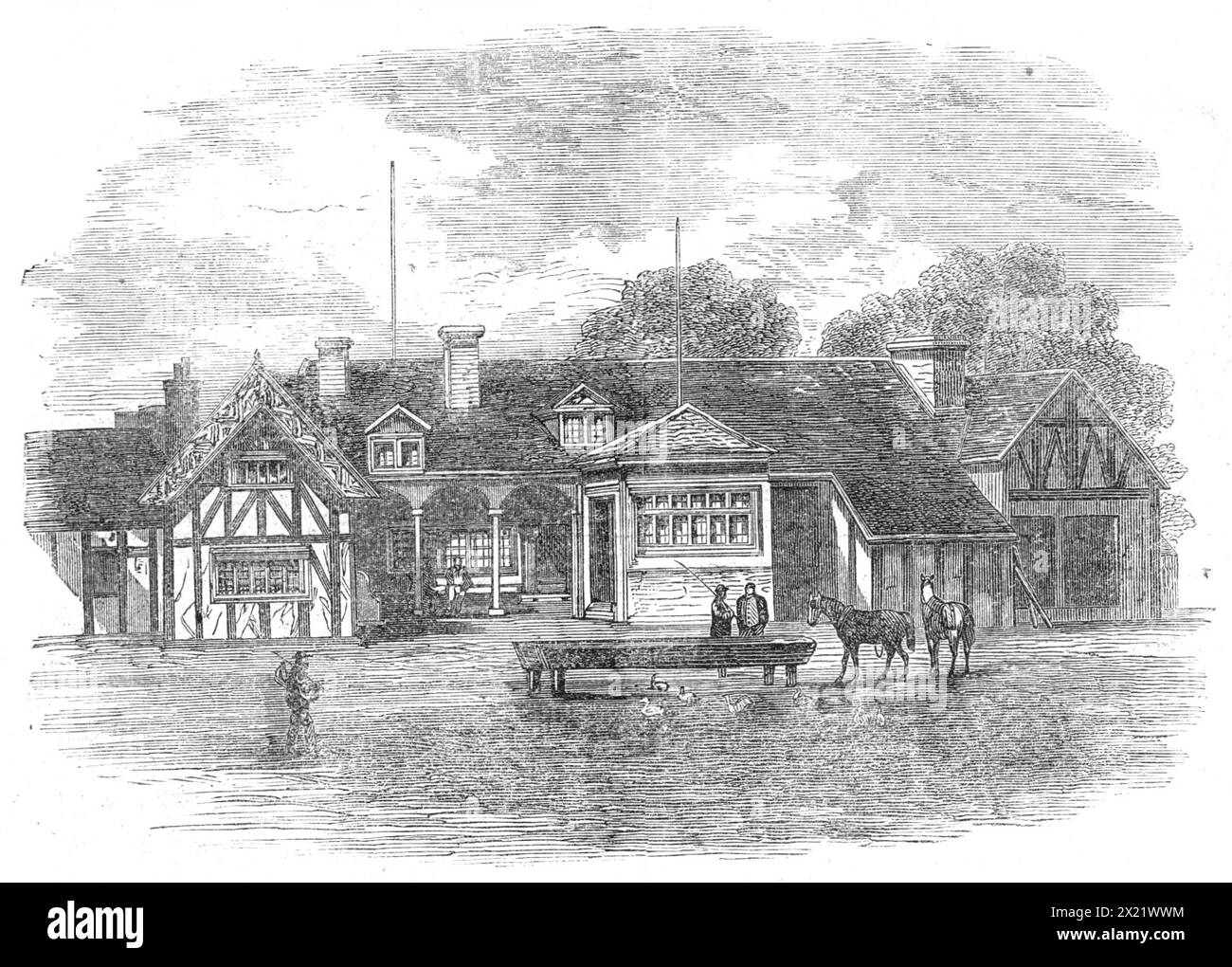 Das Old Ship Inn, Birmingham, Prinz Ruperts Hauptquartier, 1865. Blick auf das Old Ship Inn in Camp Hill, wo Prinz Rupert im April 1643 sein Hauptquartier übernahm, als er die Stadt Birmingham mit einer Streitmacht von 2000 Pferden und Fuß Angriff. Birmingham hatte sich auf die Seite der Parlamentarier gestellt und Schwerter für ihre Armee gemacht. Ein hartnäckiger Widerstand wurde von den Bürgern erhoben, als Prinz Rupert kam, um sie für ihren Anteil an der Opposition gegen König Karl zu bestrafen. Nach zwei Stunden Kämpfen, in denen der Earl of Denbigh, Lord Digby und Lord John Stewart auf die royalistische Seite fielen, war die Stadt Stockfoto