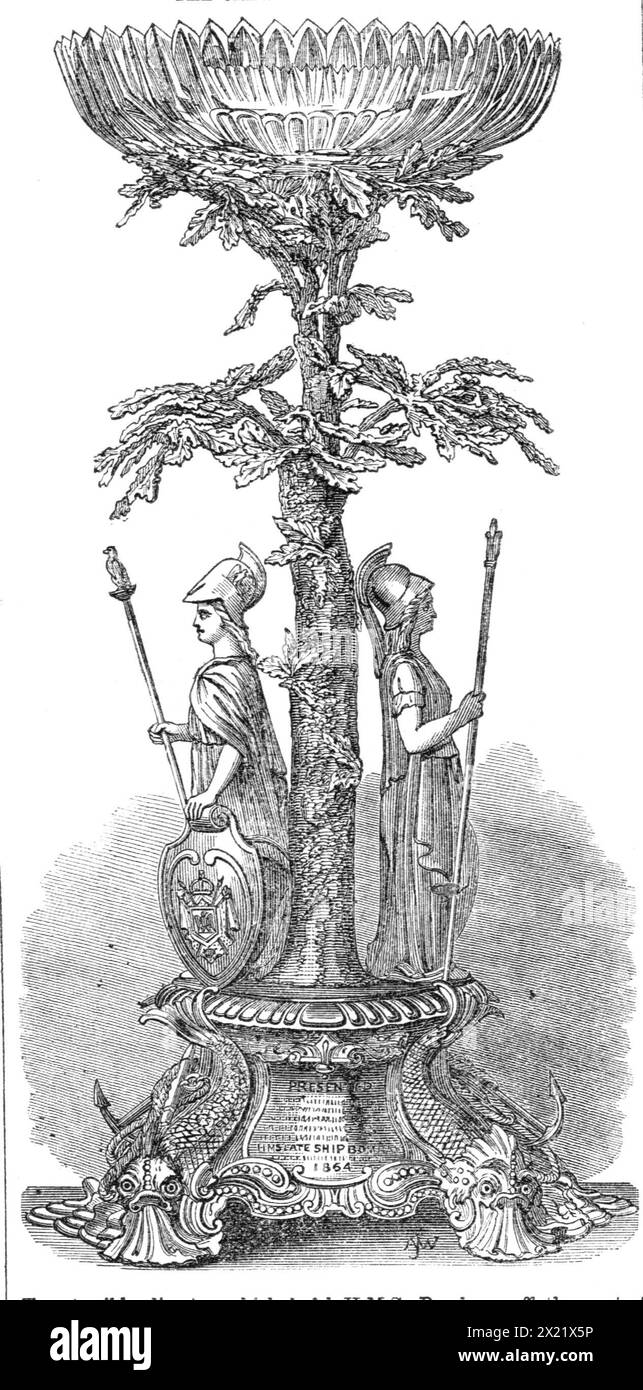 Zeugenaussage an einen französischen Admiral für die Unterstützung der Besatzung der Bombay, 1865. "Die schreckliche Katastrophe, die H.M.S. Bombay, vor dem Hafen von Montevideo, am 22. Dezember letzten Jahres ereignete, als fast hundert Offiziere und Männer auf dem brennenden Schiff ihr Leben verloren, wird von unseren Lesern nicht vergessen werden... beim Kriegsgericht an Bord der Victory in Portsmouth, um die Umstände dieser Affäre zu untersuchen, schien es, dass diejenigen, die 600 aus der Bombay gerettet wurden, von den Offizieren der französischen und italienischen Geschwader mit größter Freundlichkeit behandelt wurden, als sie an Land kamen Stockfoto